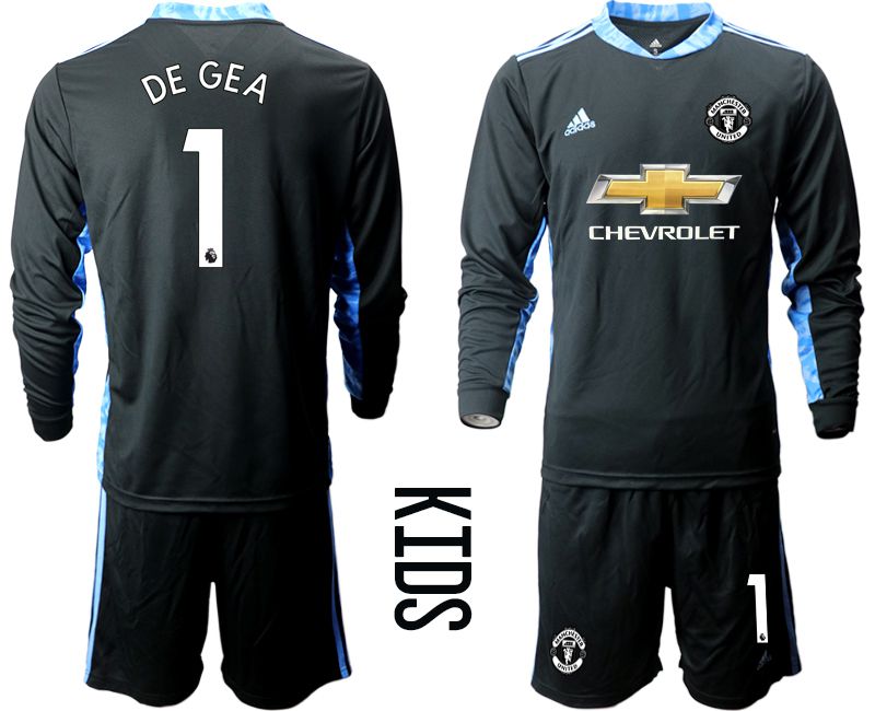 Youth 2020-2021 club Manchester United black long sleeve goalkeeper #1 Soccer Jerseys->manchester united jersey->Soccer Club Jersey